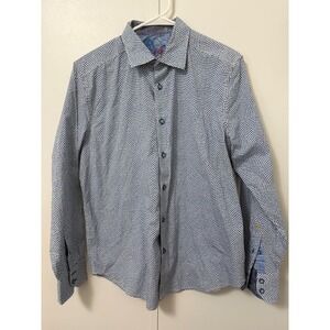 Robert Graham Button Down Shirt Large Blue Geometric Long Sleeve Classic Fit
